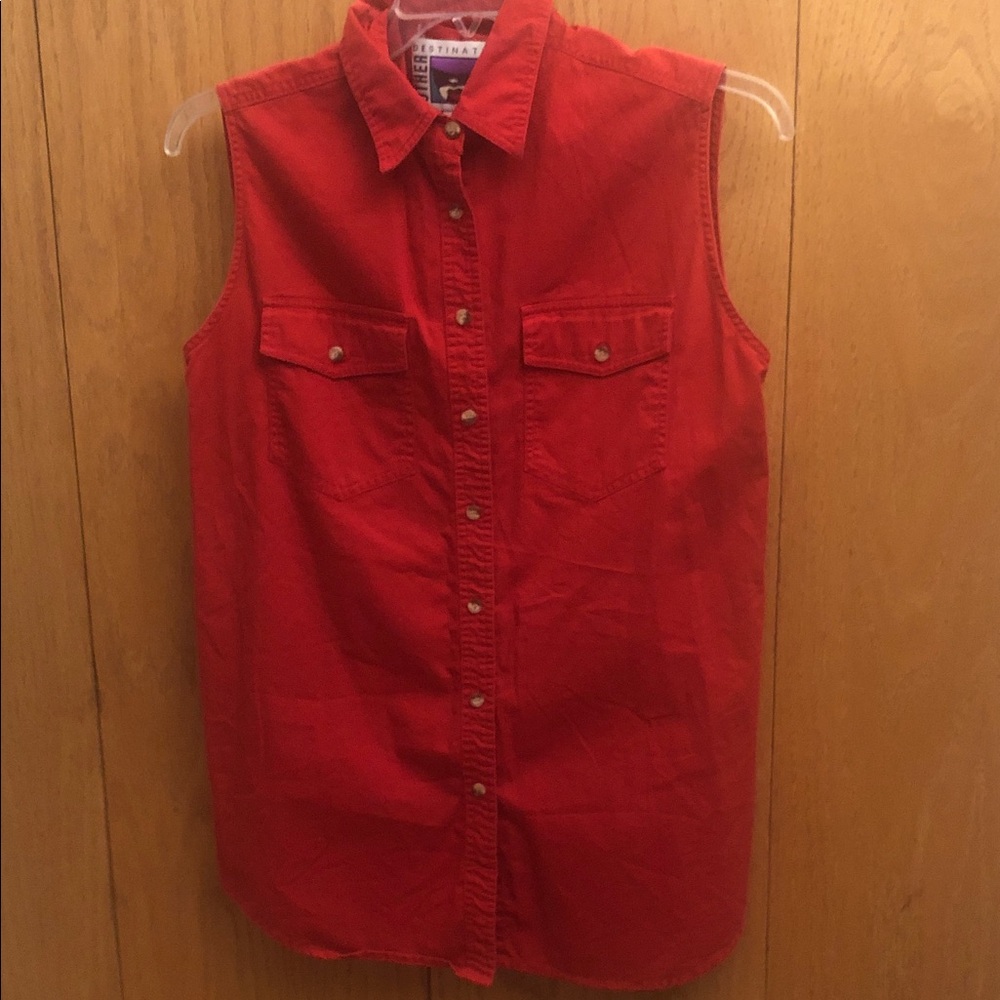 Vintage OTHER Destination button down sleeveless cotton shirt